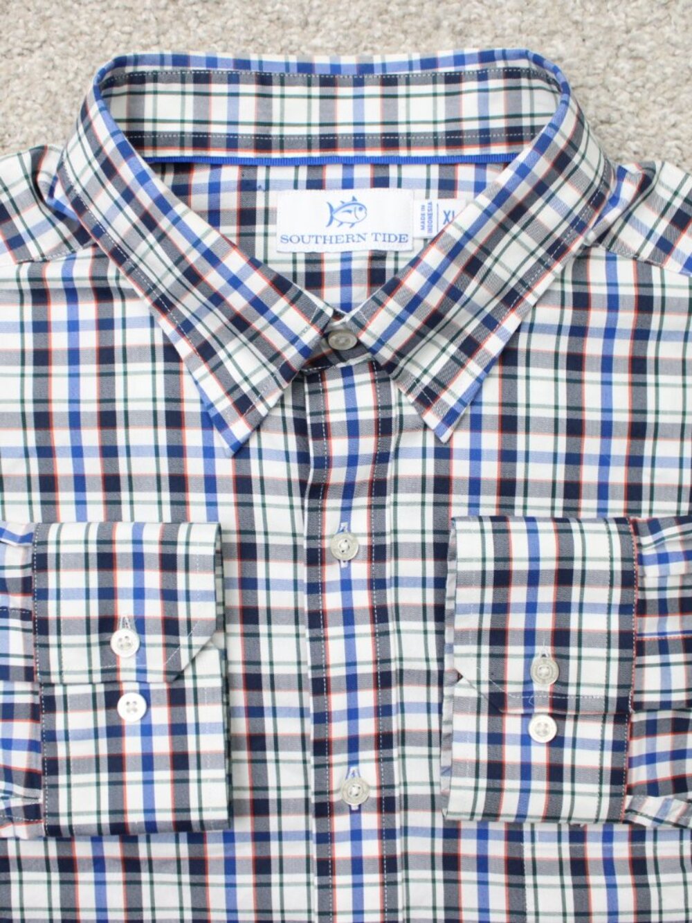 Southern Tide Shirt Men XL Orange/Blue/Black Plaid Charleston Master Long Sleeve